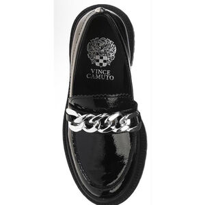 Women's Vince Camuto Black Patent Loafers with Silver Chain